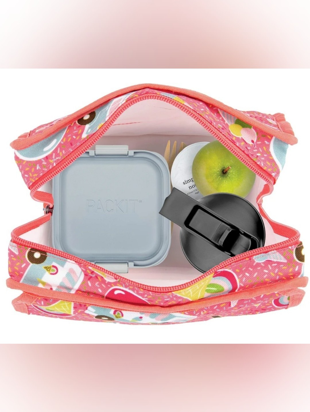 Packit Freezable Pink Foldable Zipper Lunch Bag "Ice Cream Social" Nwt — image 7 of 7